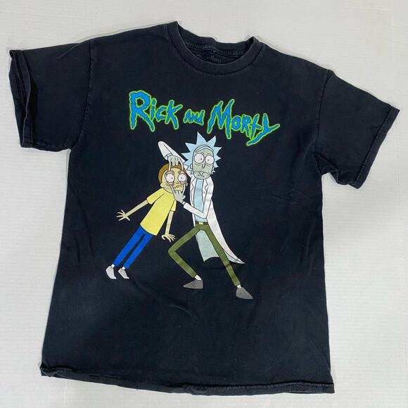 RICK & MORTY Tee Size MEDIUM Adult Swim All Cotton Black Graphic T-Shirt - Picture 1 of 4